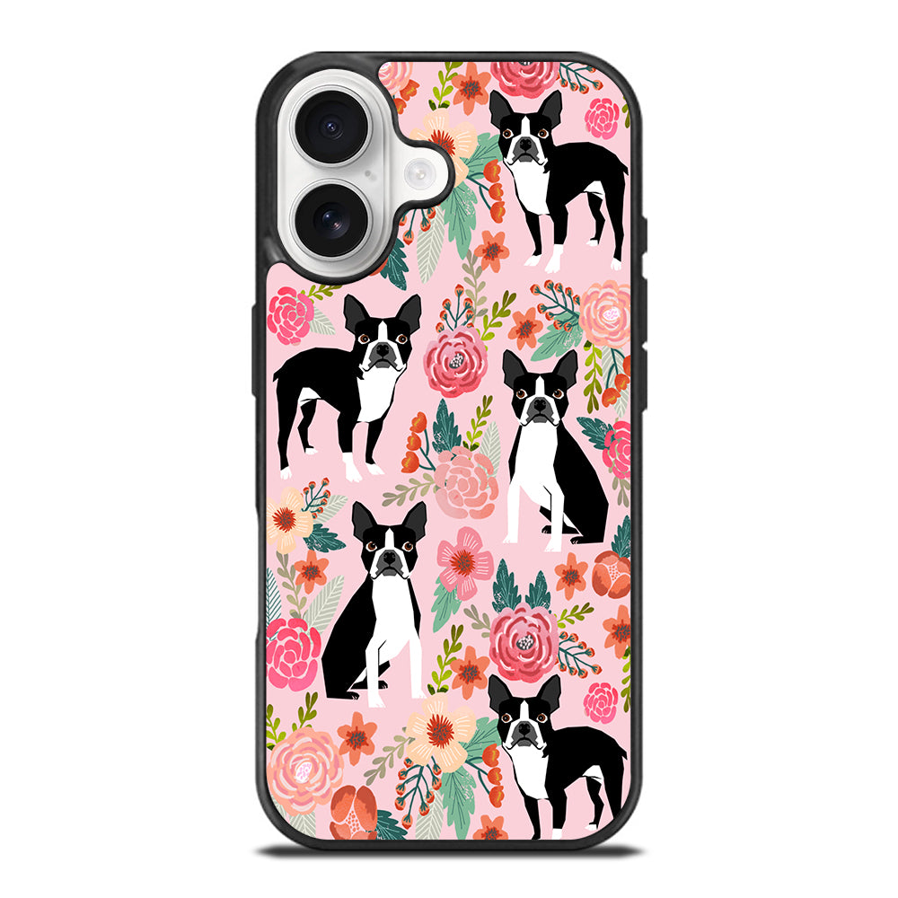 BOSTON TERRIER DOG FLORAL PATTERN iPhone 17 Case Cover