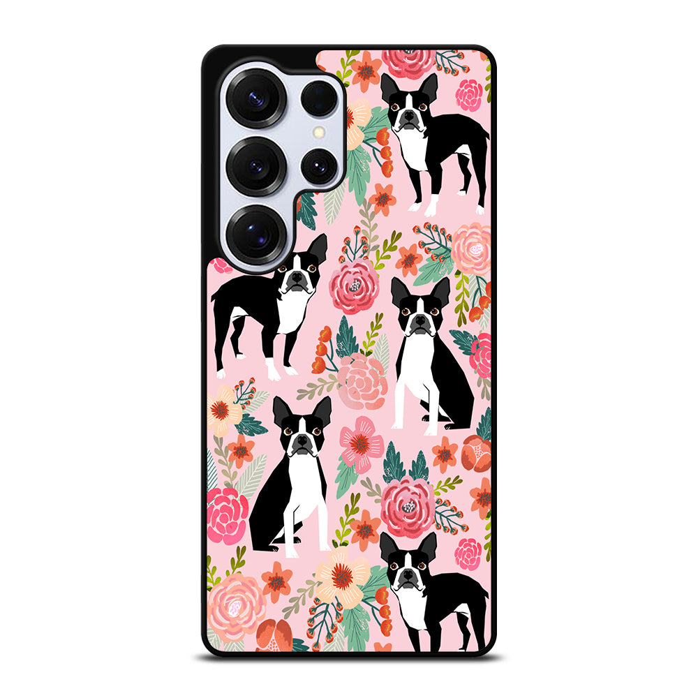 BOSTON TERRIER DOG FLORAL PATTERN Samsung Galaxy S25 Ultra Case Cover