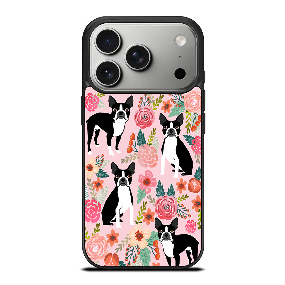 BOSTON TERRIER DOG FLORAL PATTERN iPhone 17 Pro Case Cover