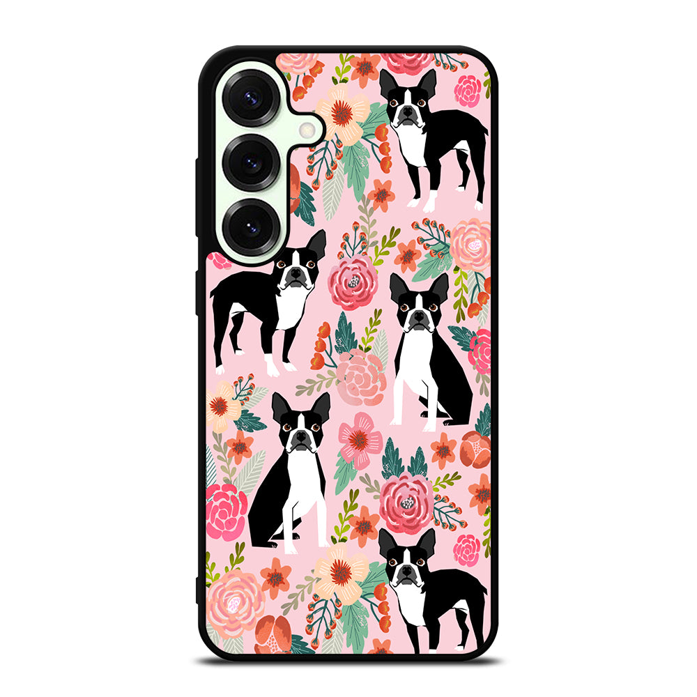 BOSTON TERRIER DOG FLORAL PATTERN Samsung Galaxy S25 Plus Case Cover