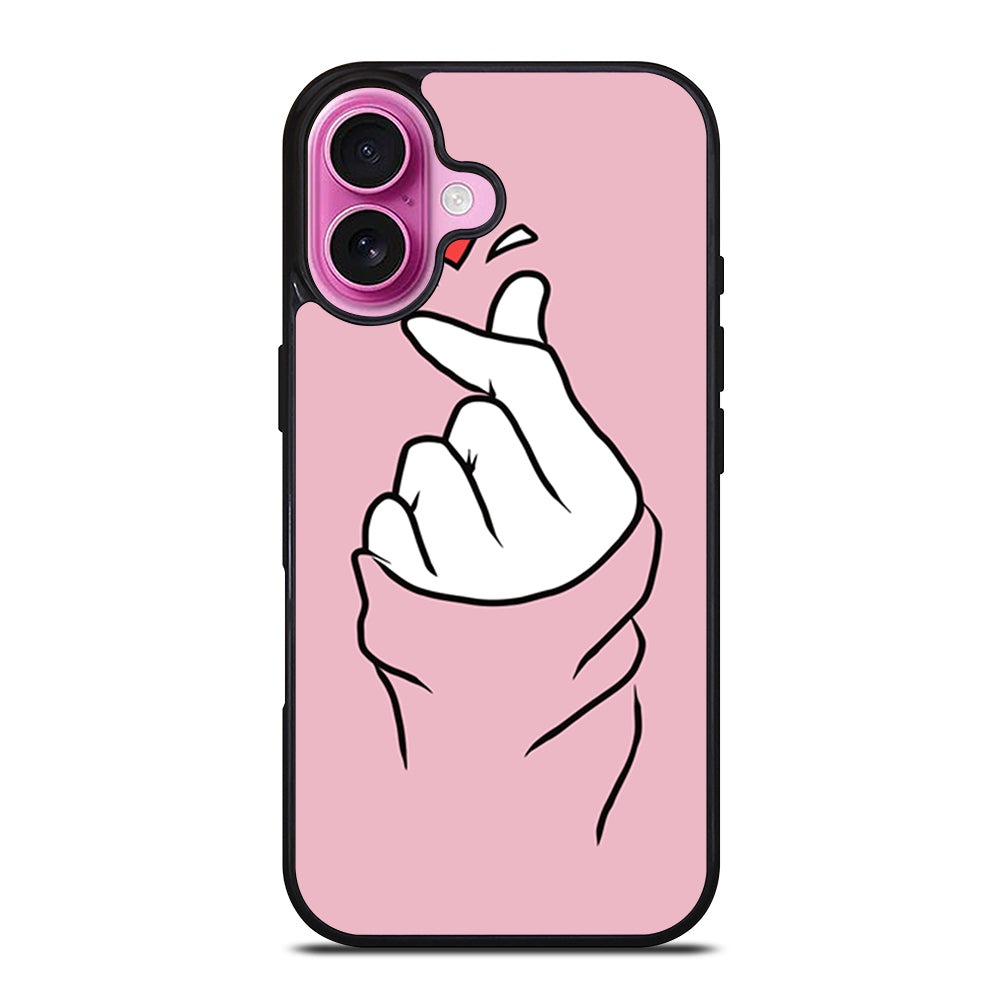 CUTE HEART FINGER PINK iPhone 16 Plus Case Cover