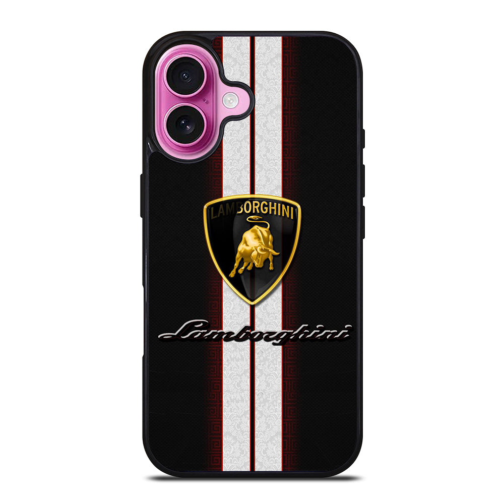 LAMBORGHINI WHITE STRIPE LOGO iPhone 16 Plus Case Cover