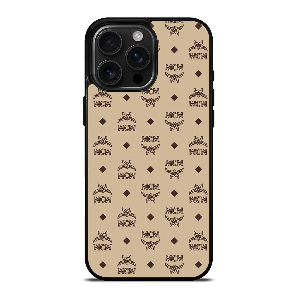 MCM WORLD WIDE BROWN LEATHER PATTERN 2 iPhone 16 Pro Max Case Cover casecentro MCM WORLD WIDE BROWN LEATHER PATTERN 2 iPhone 16 Pro Max Case Cover casecentro