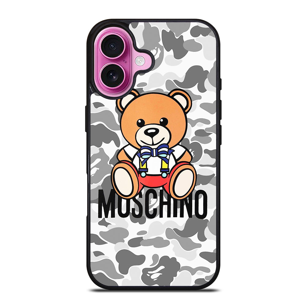 MOSCHINO TEDDY BEAR BAPE CAMO iPhone 16 Plus Case Cover