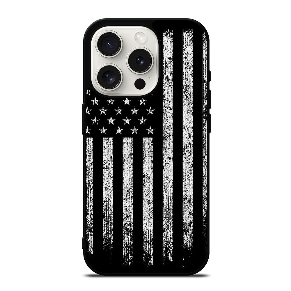AMERICAN FLAG BLACK AND WHITE iPhone 15 Pro Case Cover
