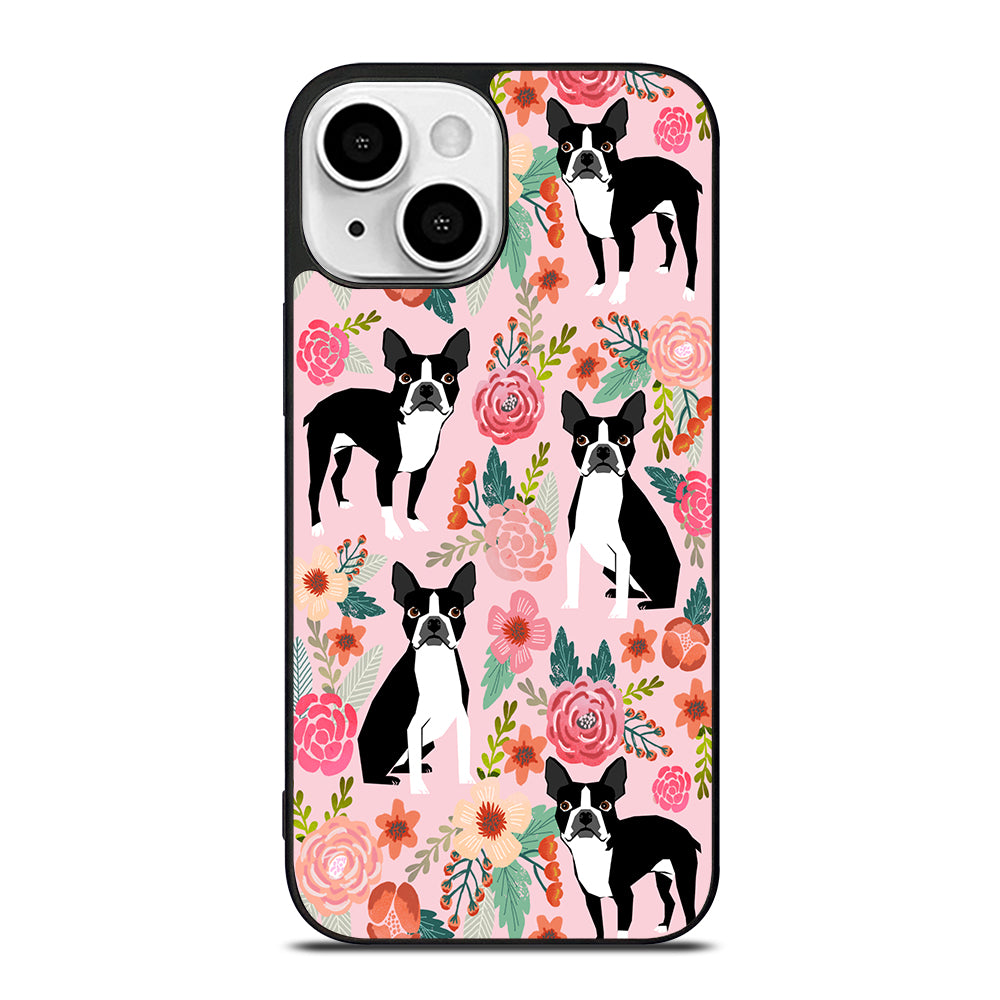BOSTON TERRIER DOG FLORAL PATTERN iPhone 13 Mini Case Cover