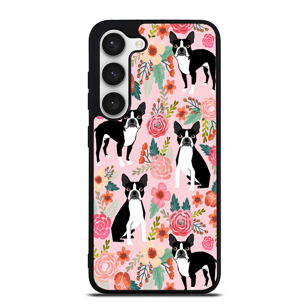 BOSTON TERRIER DOG FLORAL PATTERN Samsung Galaxy S23 Case Cover