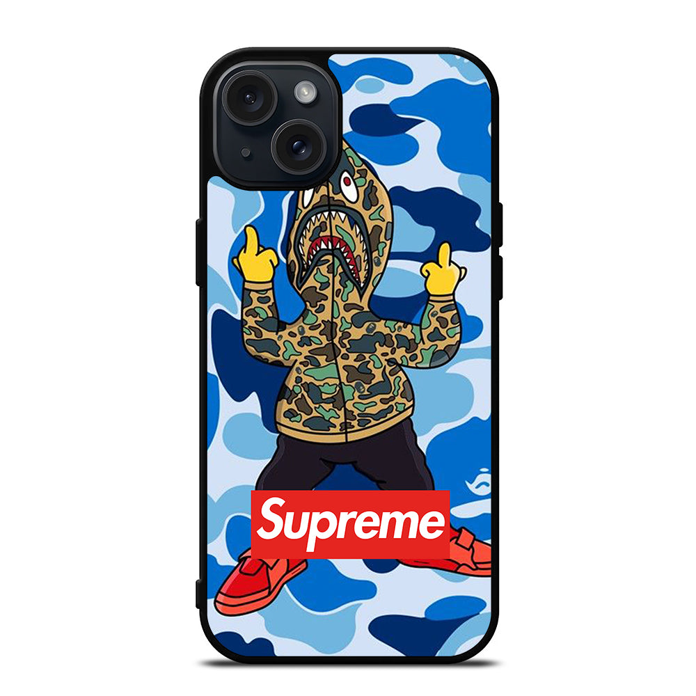 CAMO BAPE SHARK BLUE iPhone 15 Plus Case Cover