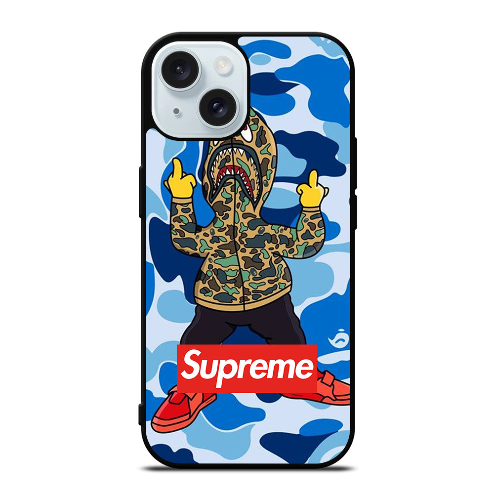CAMO BAPE SHARK BLUE iPhone 15 Case Cover