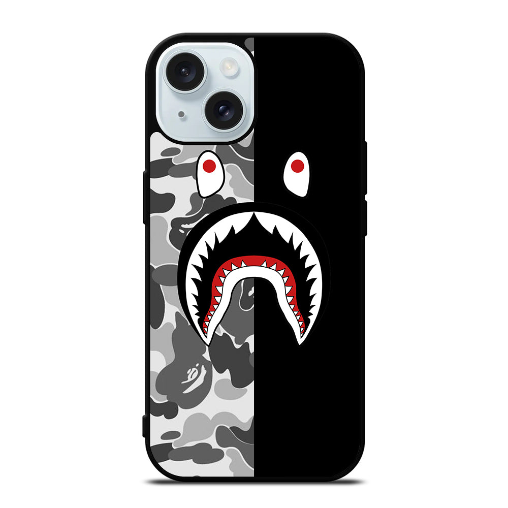 CAMO BAPE SHARK LOGO 3 iPhone 15 Case Cover
