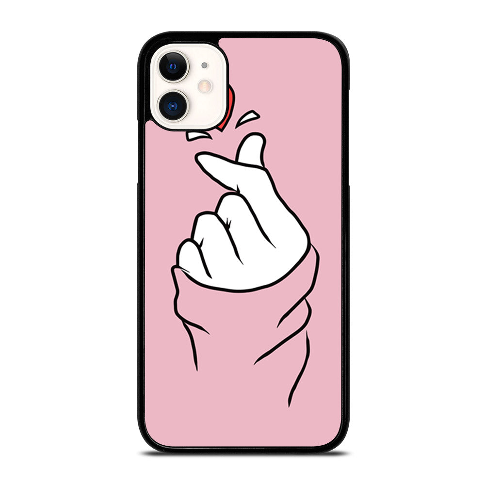 CUTE HEART FINGER PINK iPhone 11 Case Cover