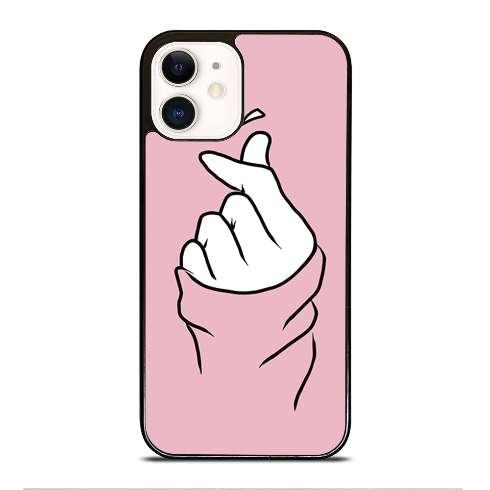 CUTE HEART FINGER PINK iPhone 12 Case Cover