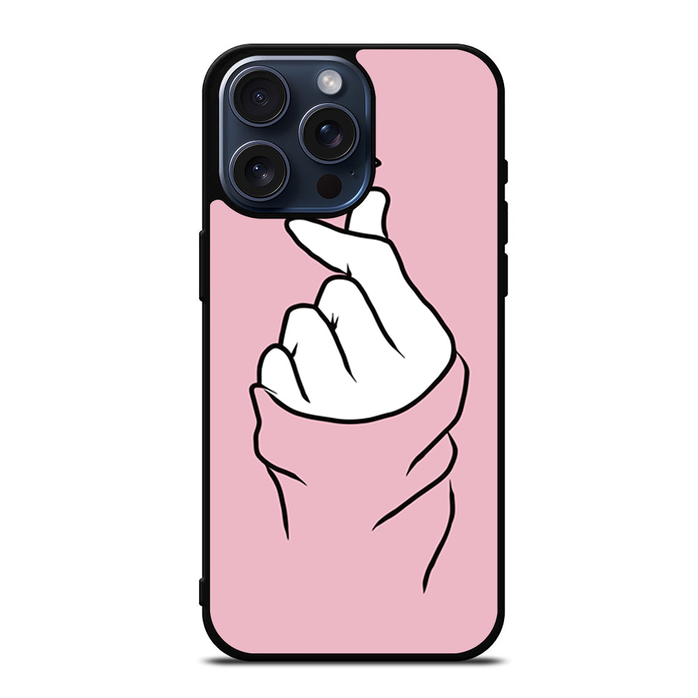 CUTE HEART FINGER PINK iPhone 15 Pro Max Case Cover