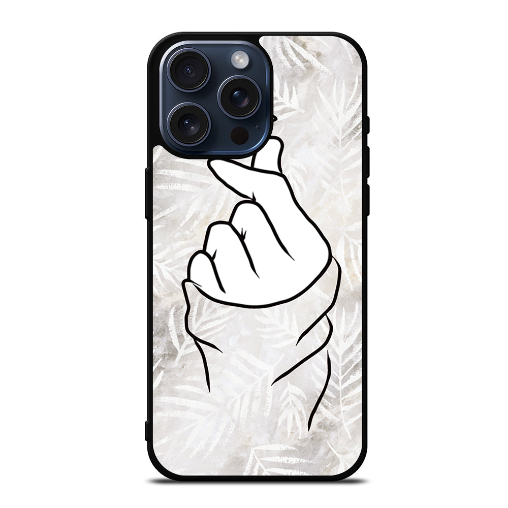 CUTE HEART FINGER WHITE MARBLE iPhone 15 Pro Max Case Cover