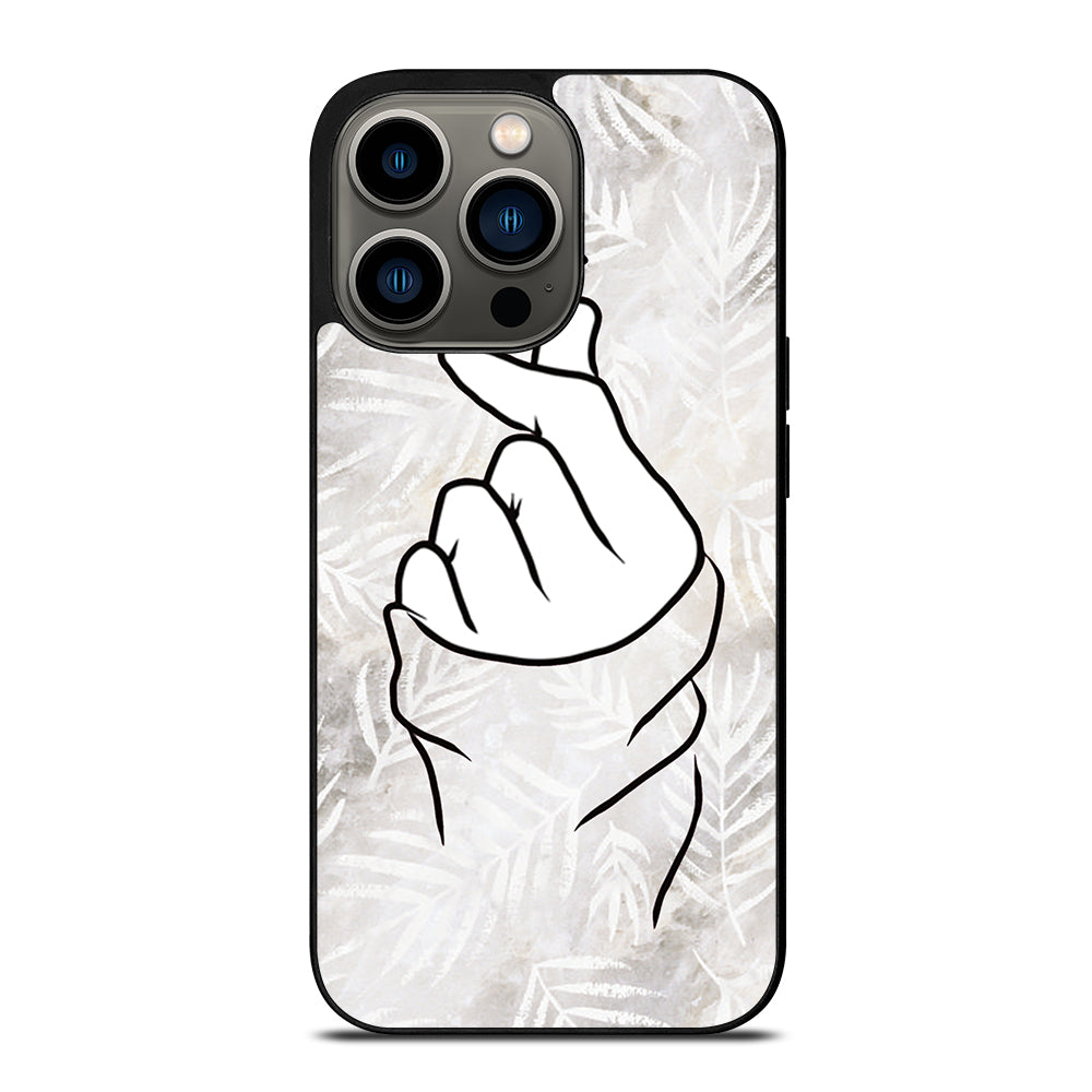 CUTE HEART FINGER WHITE MARBLE iPhone 13 Pro Case Cover