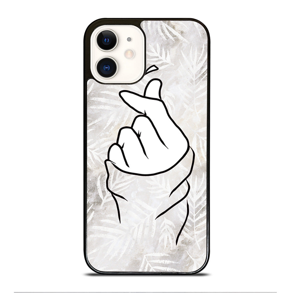CUTE HEART FINGER WHITE MARBLE iPhone 12 Case Cover