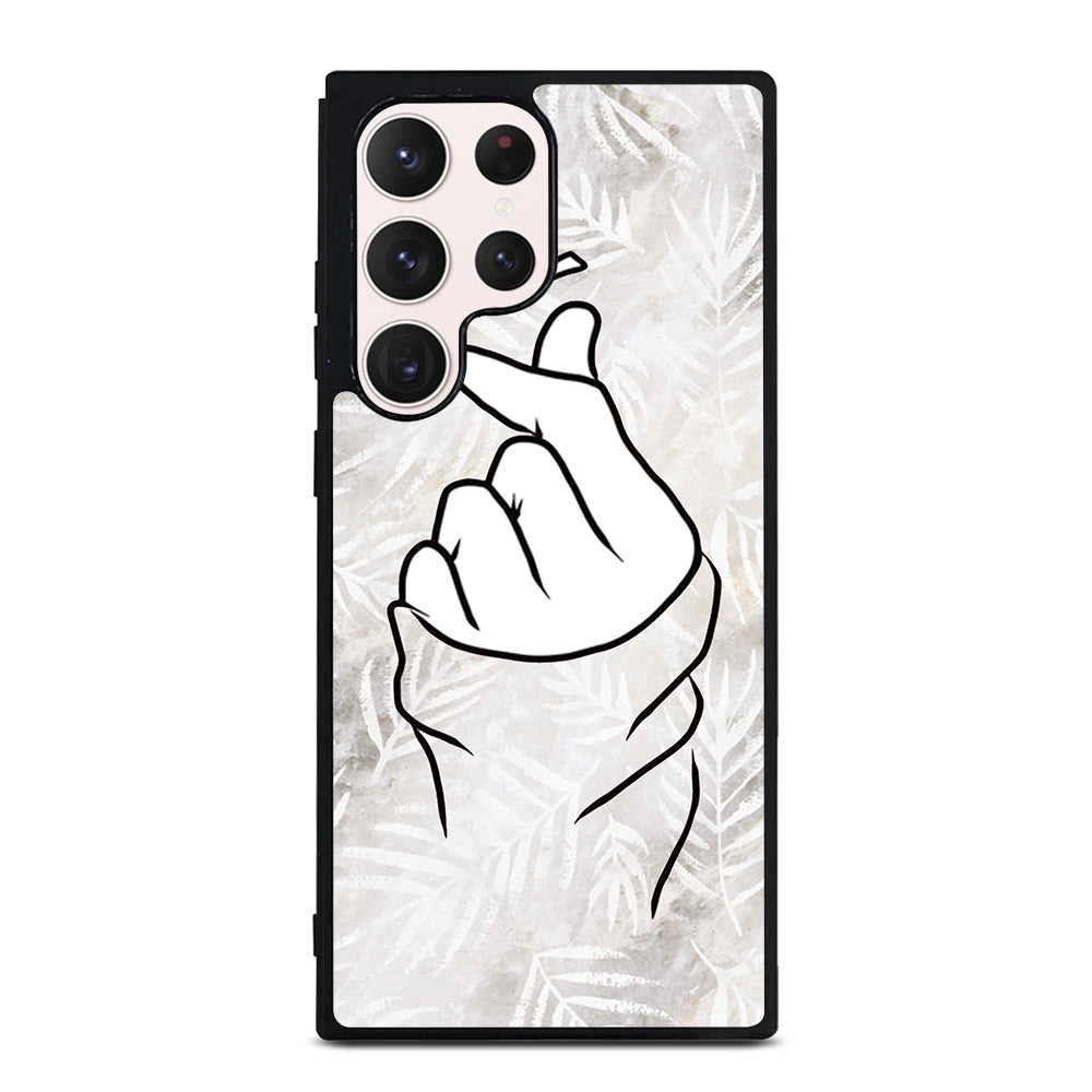 CUTE HEART FINGER WHITE MARBLE Samsung Galaxy S23 Ultra Case Cover