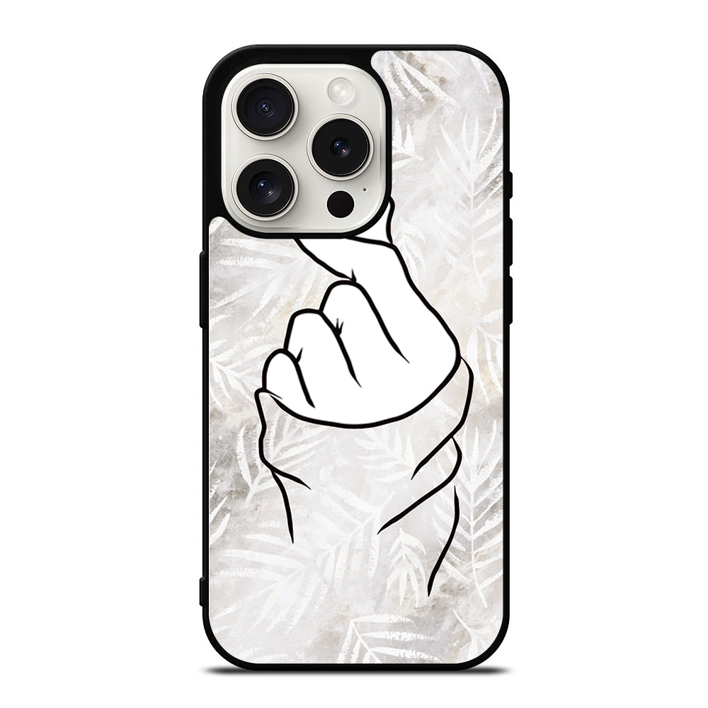 CUTE HEART FINGER WHITE MARBLE iPhone 15 Pro Case Cover