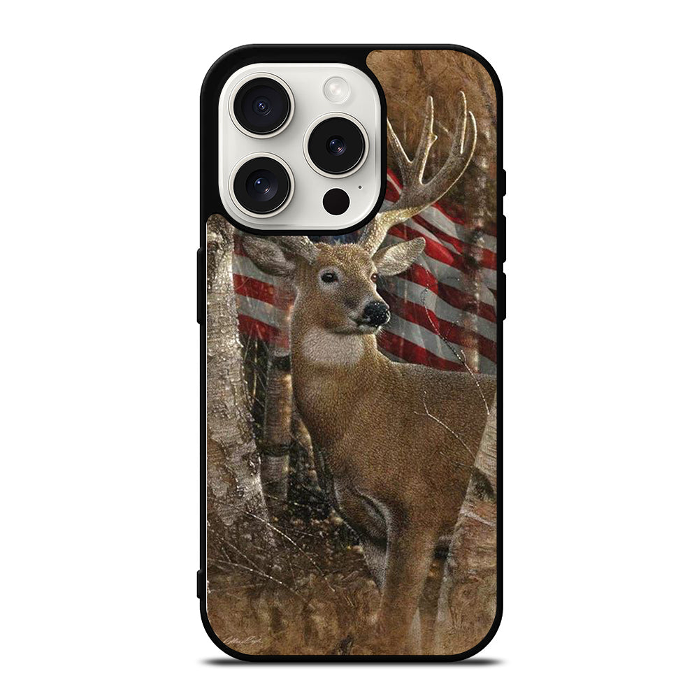 DEER HUNTING AMERICAN FLAG iPhone 15 Pro Case Cover