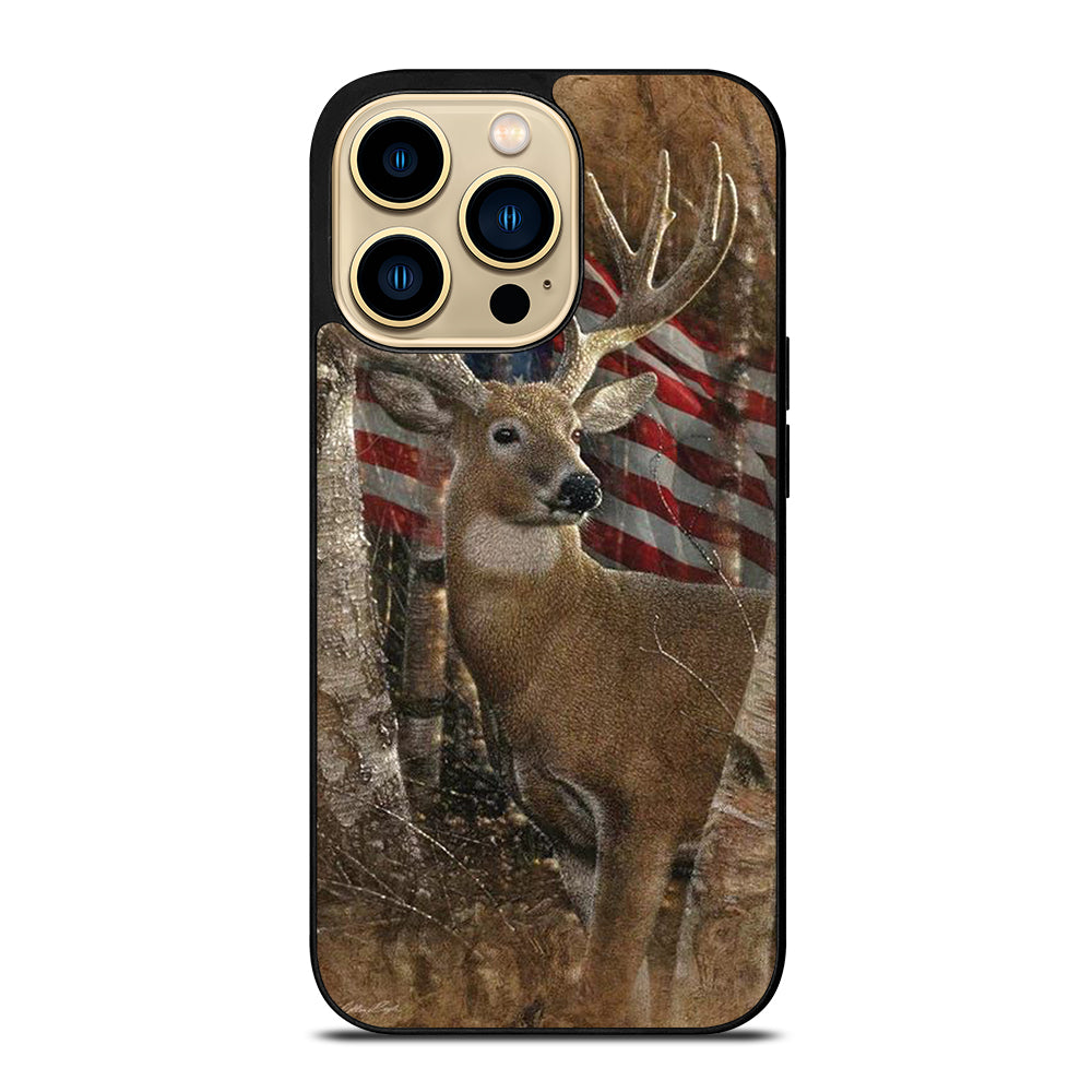 DEER HUNTING AMERICAN FLAG iPhone 14 Pro Max Case Cover