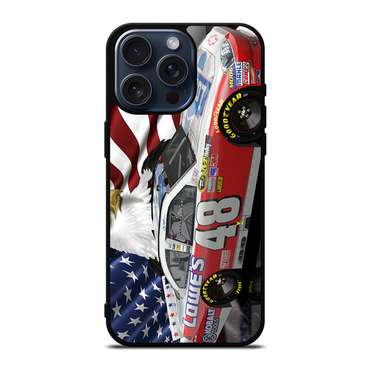 JIMMIE JOHNSON NASCAR AMERICAN FLAG iPhone 15 Pro Max Case Cover