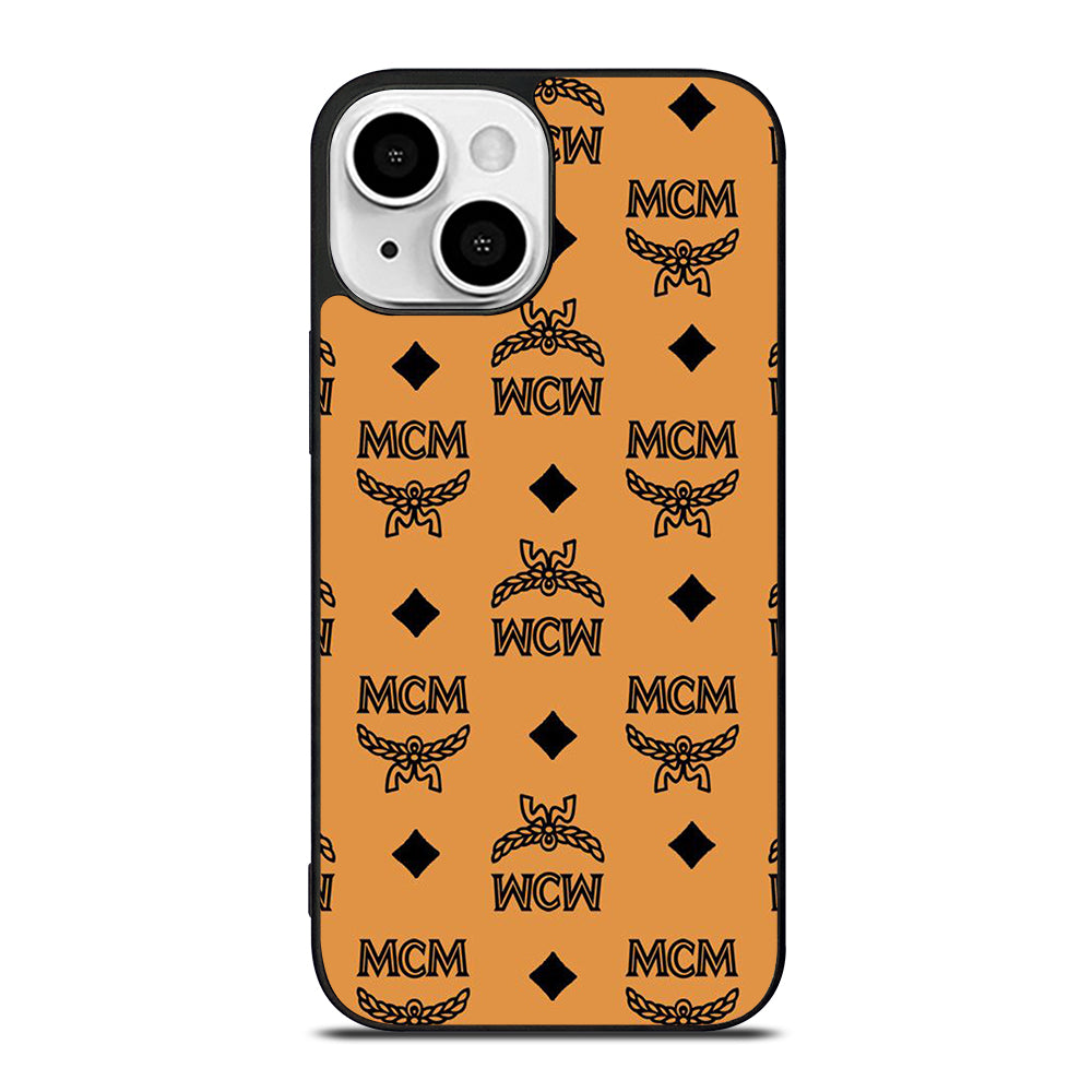 MCM WORLD WIDE BROWN LEATHER PATTERN iPhone 13 Mini Case Cover