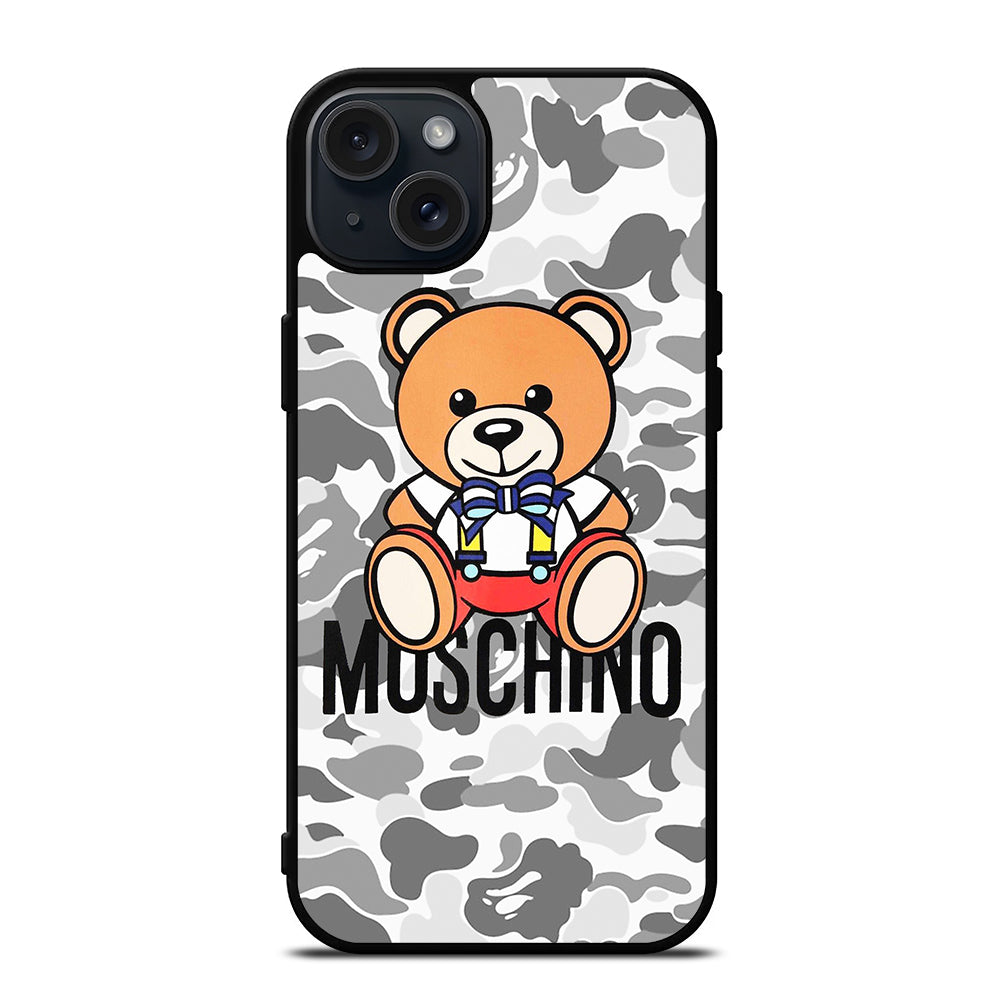 MOSCHINO TEDDY BEAR BAPE CAMO iPhone 15 Plus Case Cover