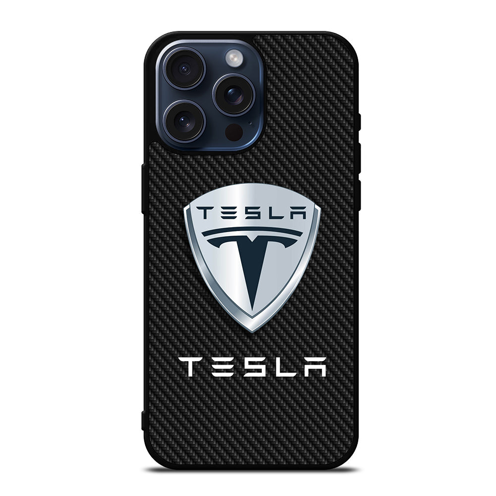 TESLA LOGO CARBON iPhone 15 Pro Max Case Cover