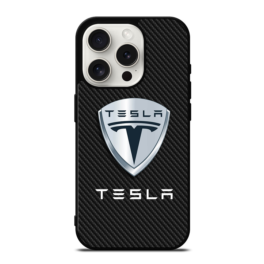 TESLA LOGO CARBON iPhone 15 Pro Case Cover