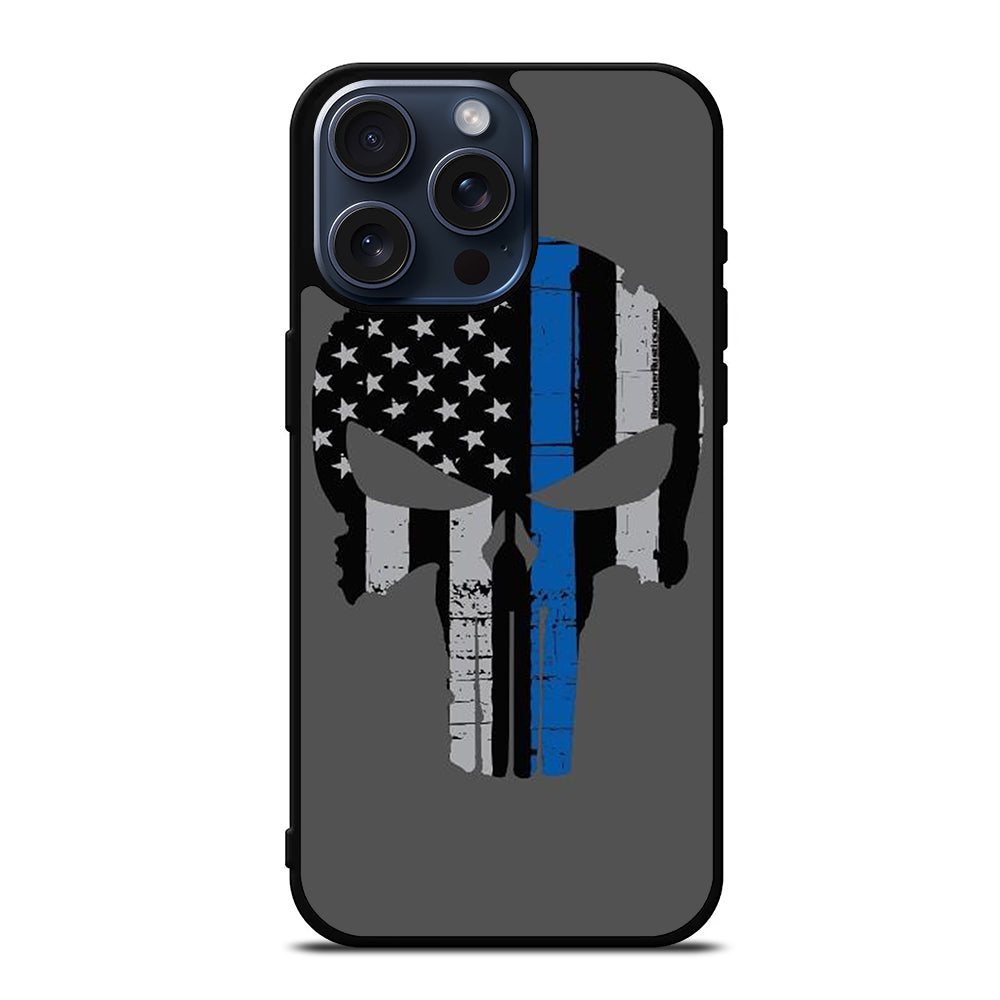 THIN BLUE LINE PUNISHER SKULL 2 iPhone 15 Pro Max Case Cover