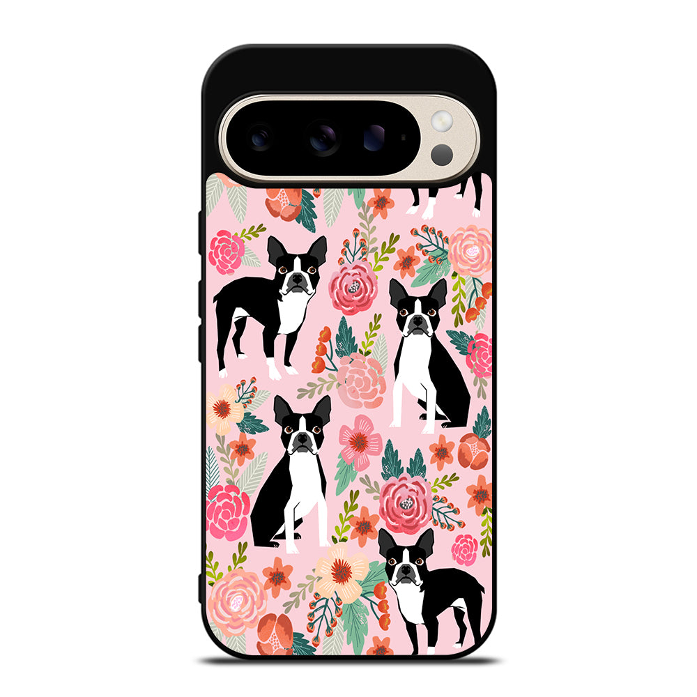 BOSTON TERRIER DOG FLORAL PATTERN Google Pixel 9 Pro Case Cover