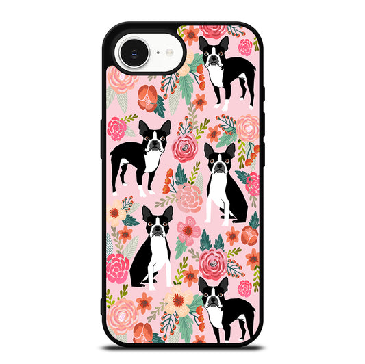 BOSTON TERRIER DOG FLORAL PATTERN iPhone 16e Case Cover