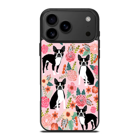BOSTON TERRIER DOG FLORAL PATTERN iPhone 17 Pro Max Case Cover