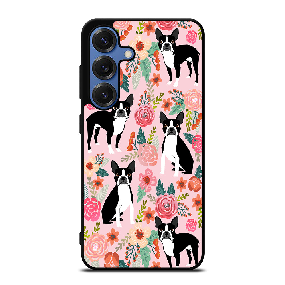 BOSTON TERRIER DOG FLORAL PATTERN Samsung Galaxy S26 Case Cover