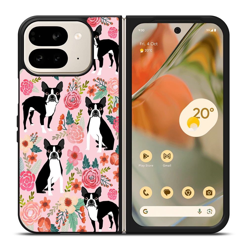 BOSTON TERRIER DOG FLORAL PATTERN Google Pixel 9 Pro Fold Case Cover