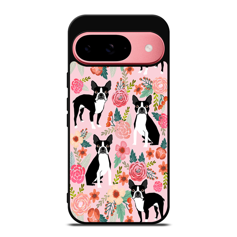 BOSTON TERRIER DOG FLORAL PATTERN Google Pixel 9 Case Cover