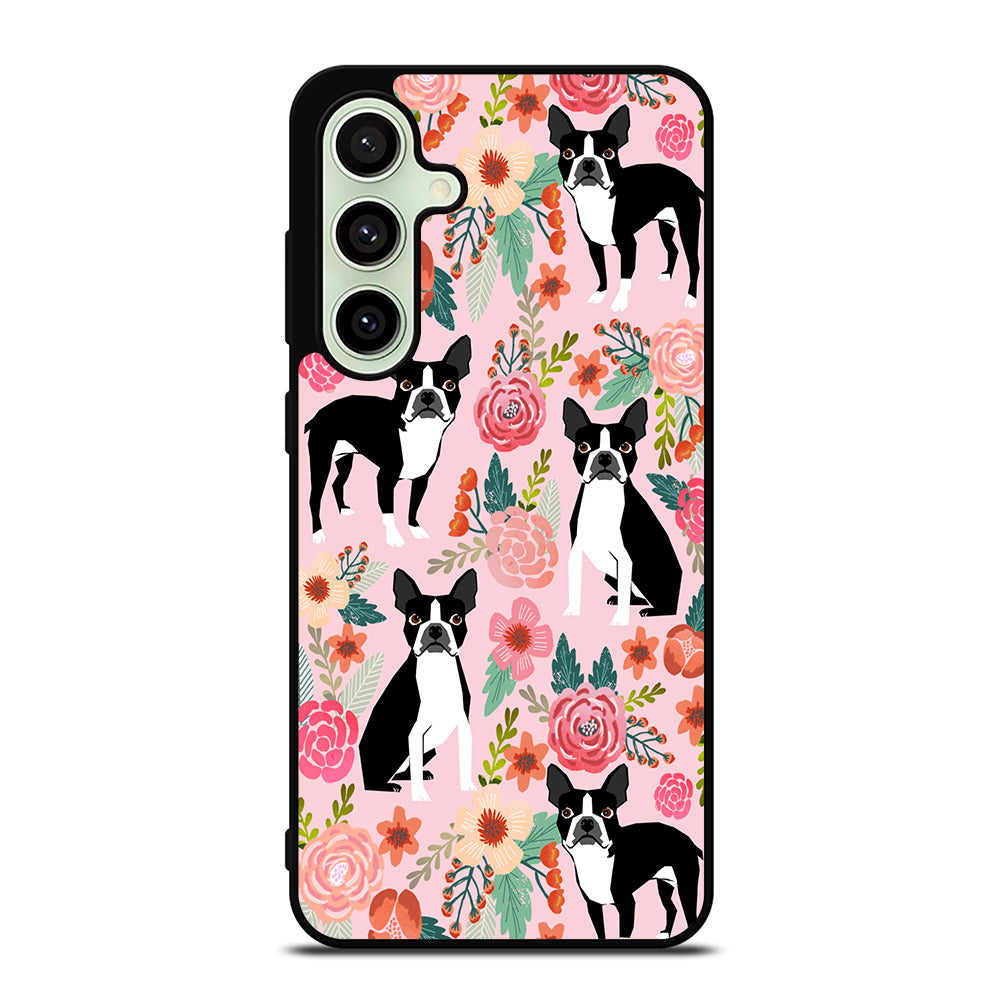 BOSTON TERRIER DOG FLORAL PATTERN Samsung Galaxy S24 FE Case Cover