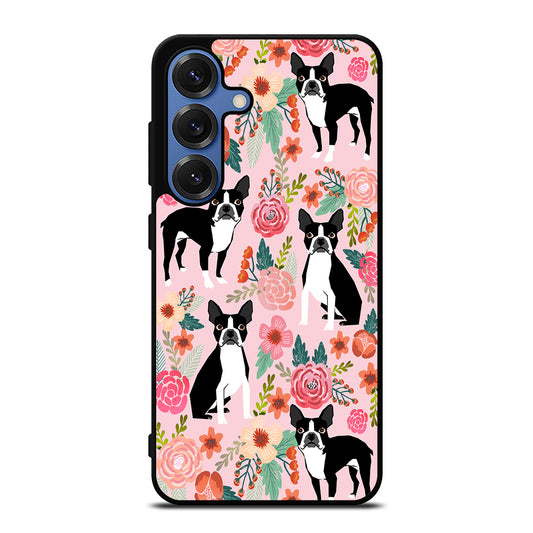 BOSTON TERRIER DOG FLORAL PATTERN Samsung Galaxy S25 Case Cover