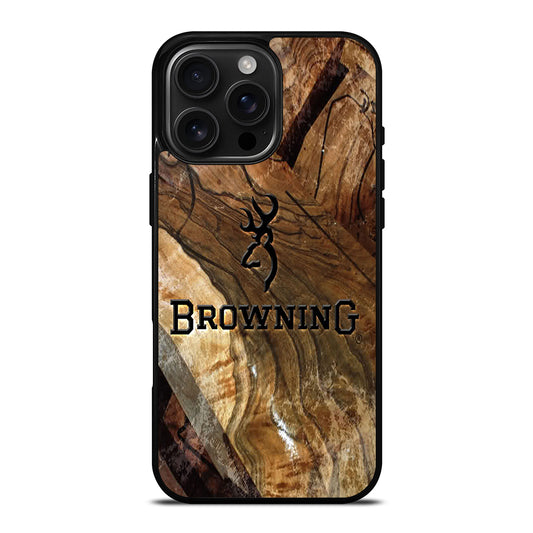 BROWNING DEER WOODEN LOGO iPhone 16 Pro Max Case Cover