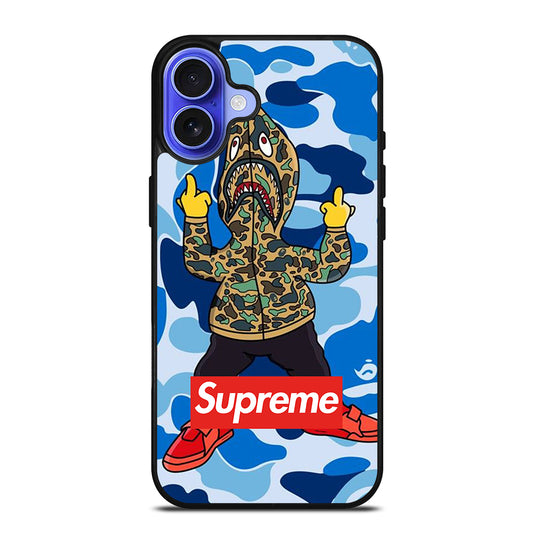 CAMO BAPE SHARK BLUE iPhone 16 Case Cover