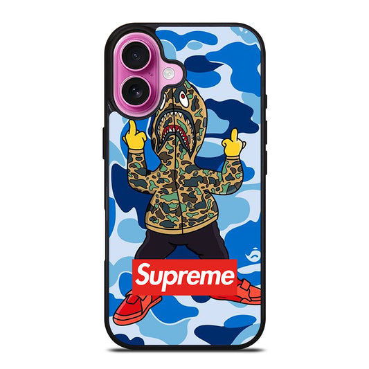 CAMO BAPE SHARK BLUE iPhone 16 Plus Case Cover