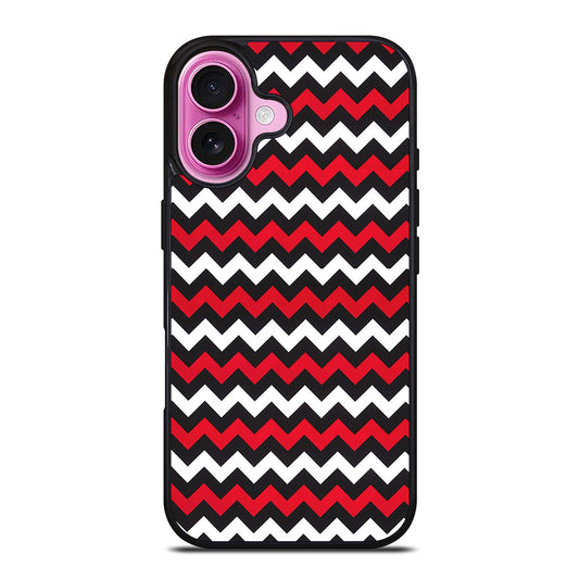COLOR BLOCK DARK RED CHEVRON PATTERN iPhone 16 Plus Case Cover