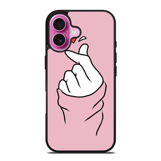 CUTE HEART FINGER PINK iPhone 16 Plus Case Cover