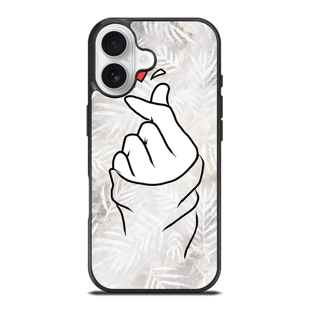CUTE HEART FINGER WHITE MARBLE iPhone 17 Case Cover
