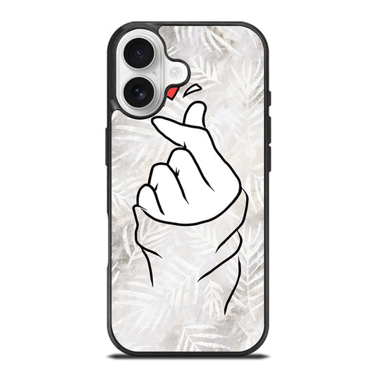 CUTE HEART FINGER WHITE MARBLE iPhone 17 Case Cover
