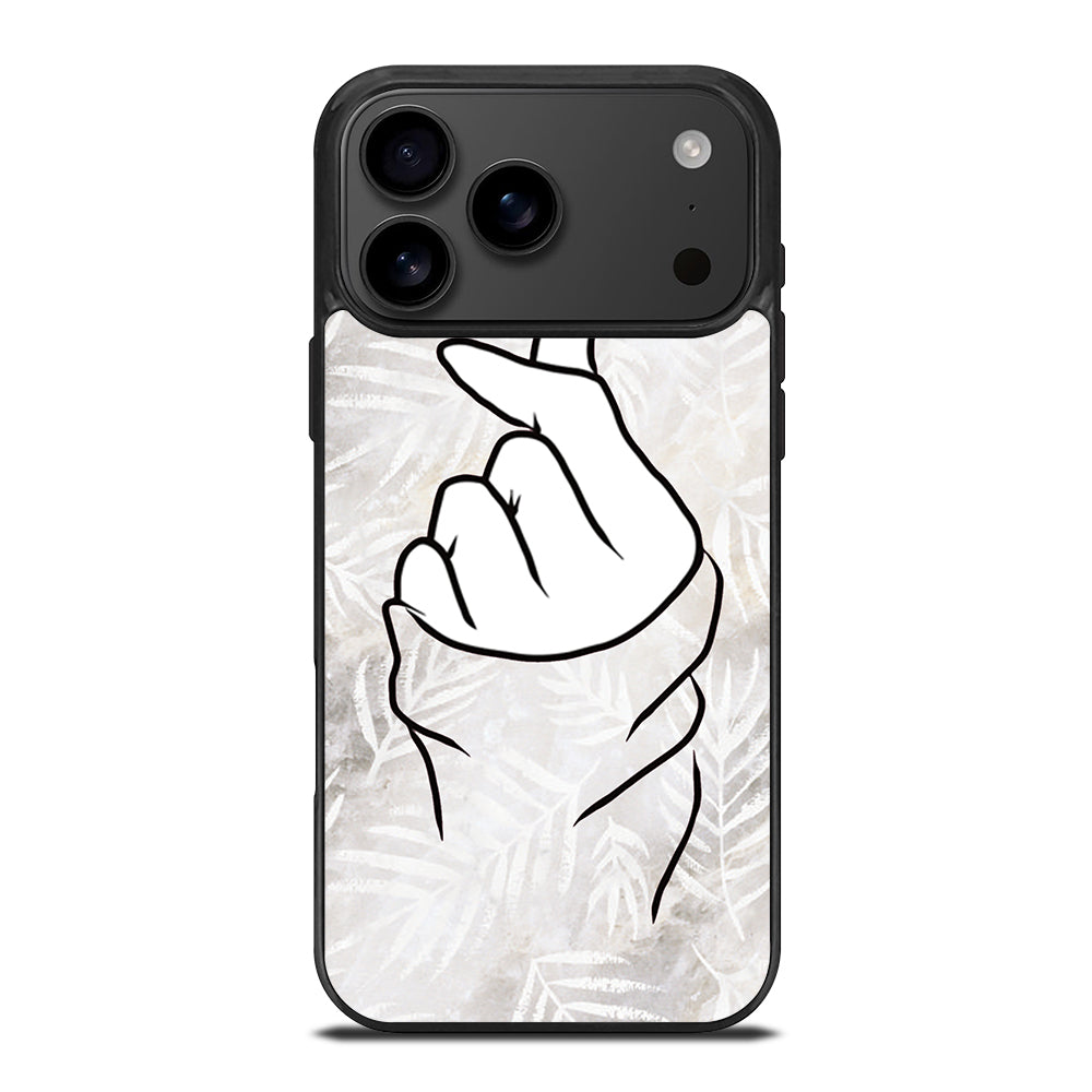 CUTE HEART FINGER WHITE MARBLE iPhone 17 Pro Max Case Cover