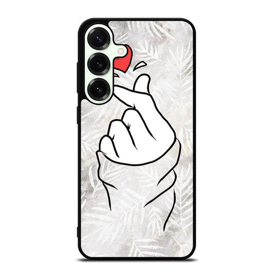 CUTE HEART FINGER WHITE MARBLE Samsung Galaxy S25 Plus Case Cover