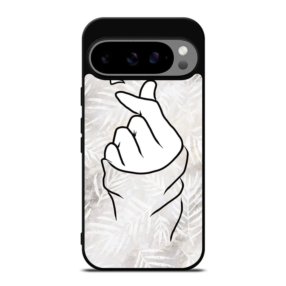 CUTE HEART FINGER WHITE MARBLE Google Pixel 9 Pro XL Case Cover