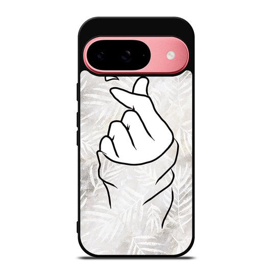 CUTE HEART FINGER WHITE MARBLE Google Pixel 9 Case Cover