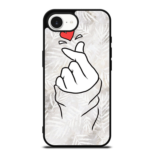 CUTE HEART FINGER WHITE MARBLE iPhone 16e Case Cover